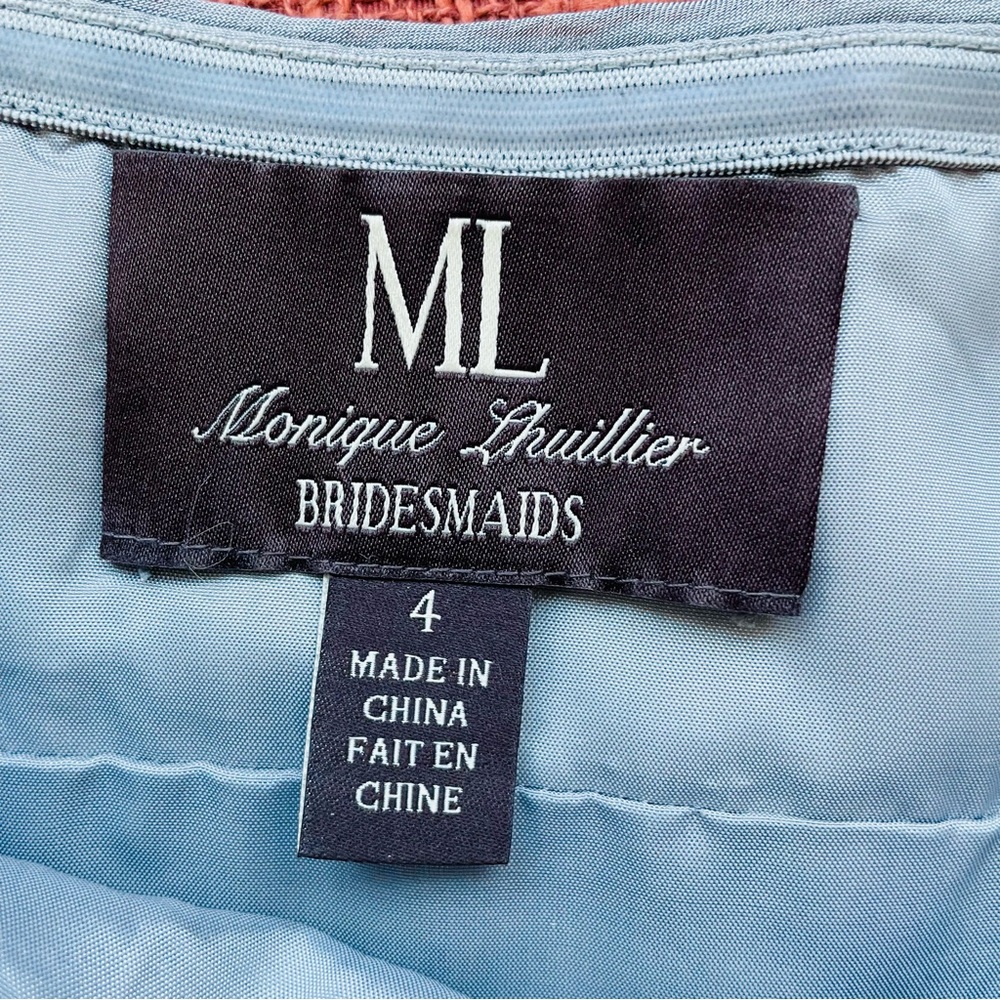 Monique Lhuillier Bridesmaids Cationic Ruched Ruffle Strapless Mini Dress 4 Euc View 6